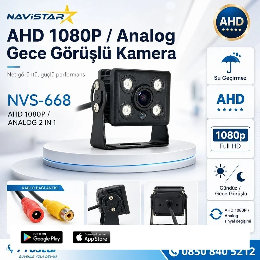 AHD 1080P/Analog Orta Boy Gece Görüşlü RCA AV Soketli Kamyon Tır Otobüs Kamerası