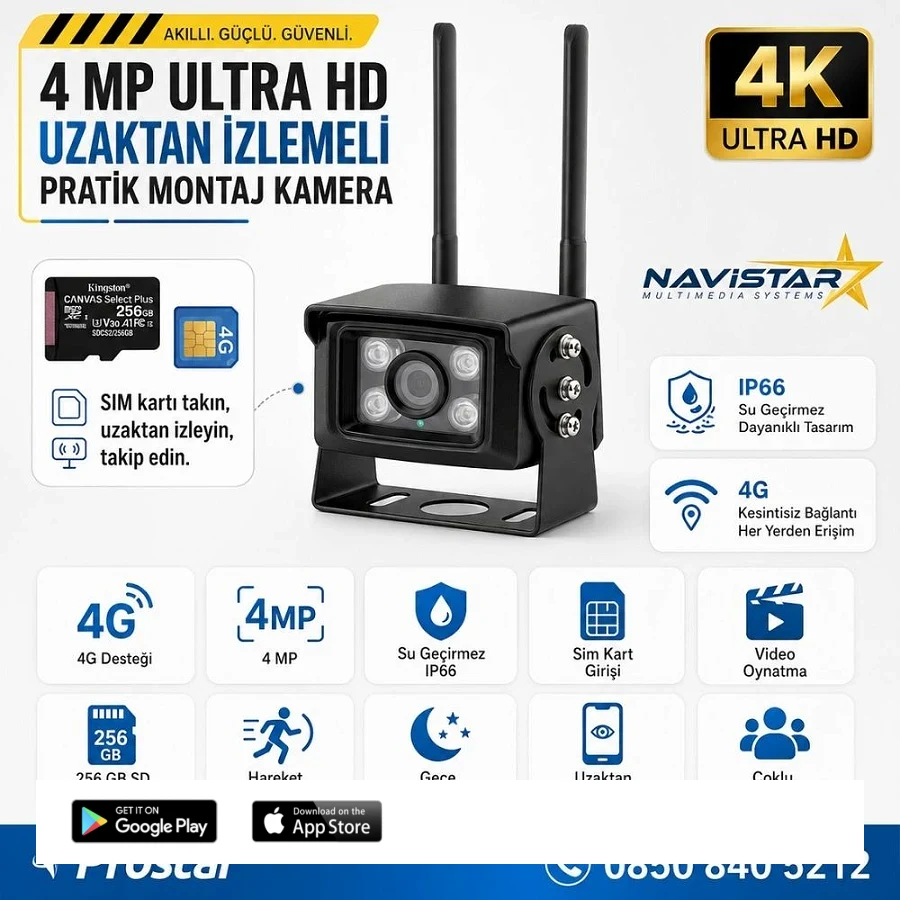 Uzaktan izlemeli 4 MP Ultra HD 4G Sim kart girişli Tak kullan Profesyonel Kamera