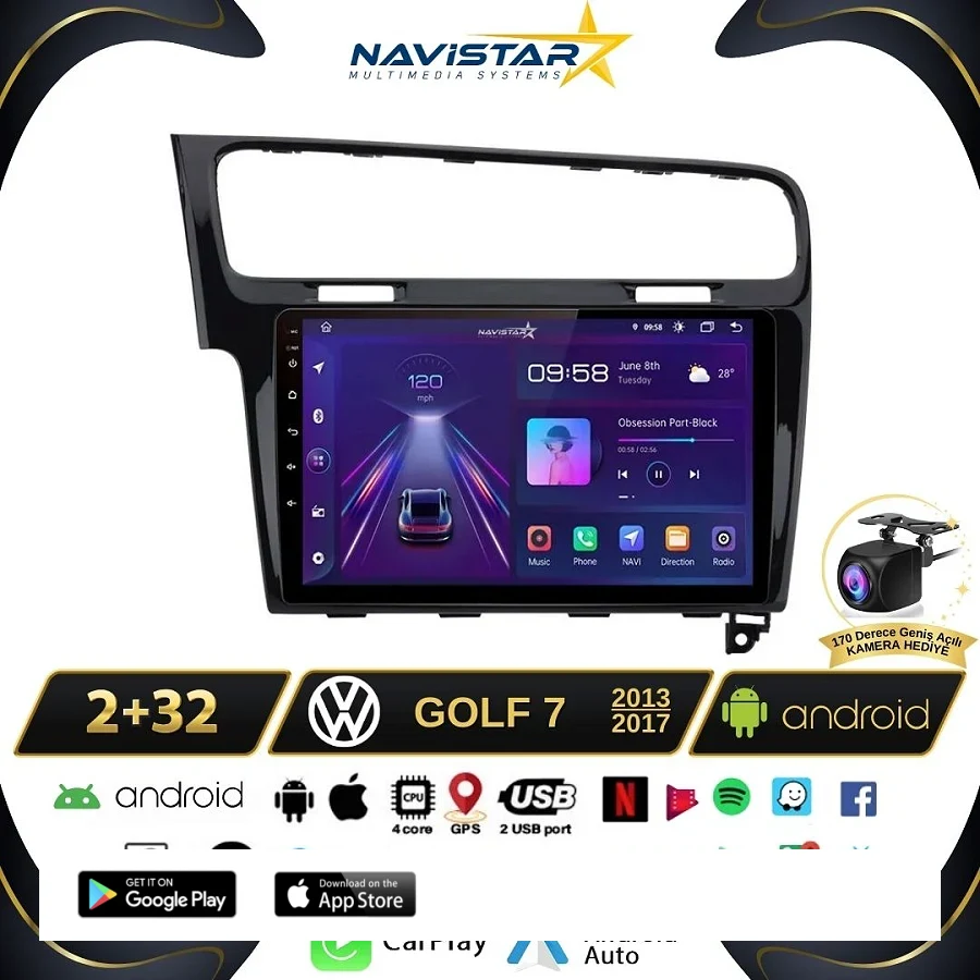 Vw Golf 7  Kablosuz Carplay 2+32 GB Android 13 Navigasyon Multimedya Sistemi