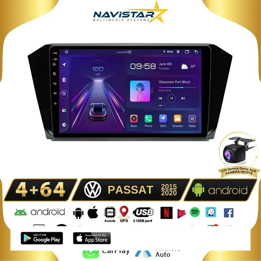 Passat B8 Kablosuz Carplay 4+64 GB Android 13 Navigasyon 10 Inç Multimedya Sistemi
