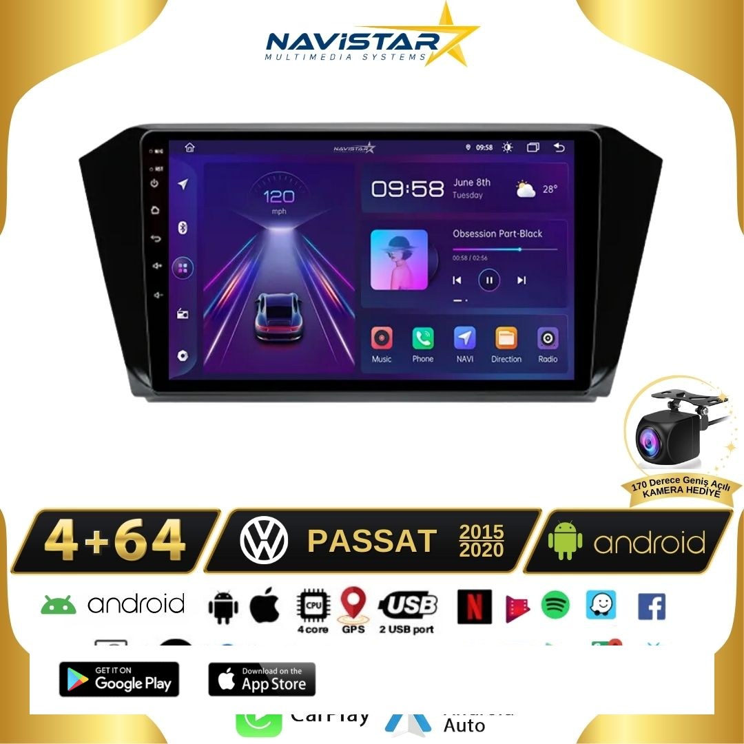 Passat B8 Kablosuz Carplay 4+64 GB Android 13 Navigasyon 10 Inç Multimedya Sistemi
