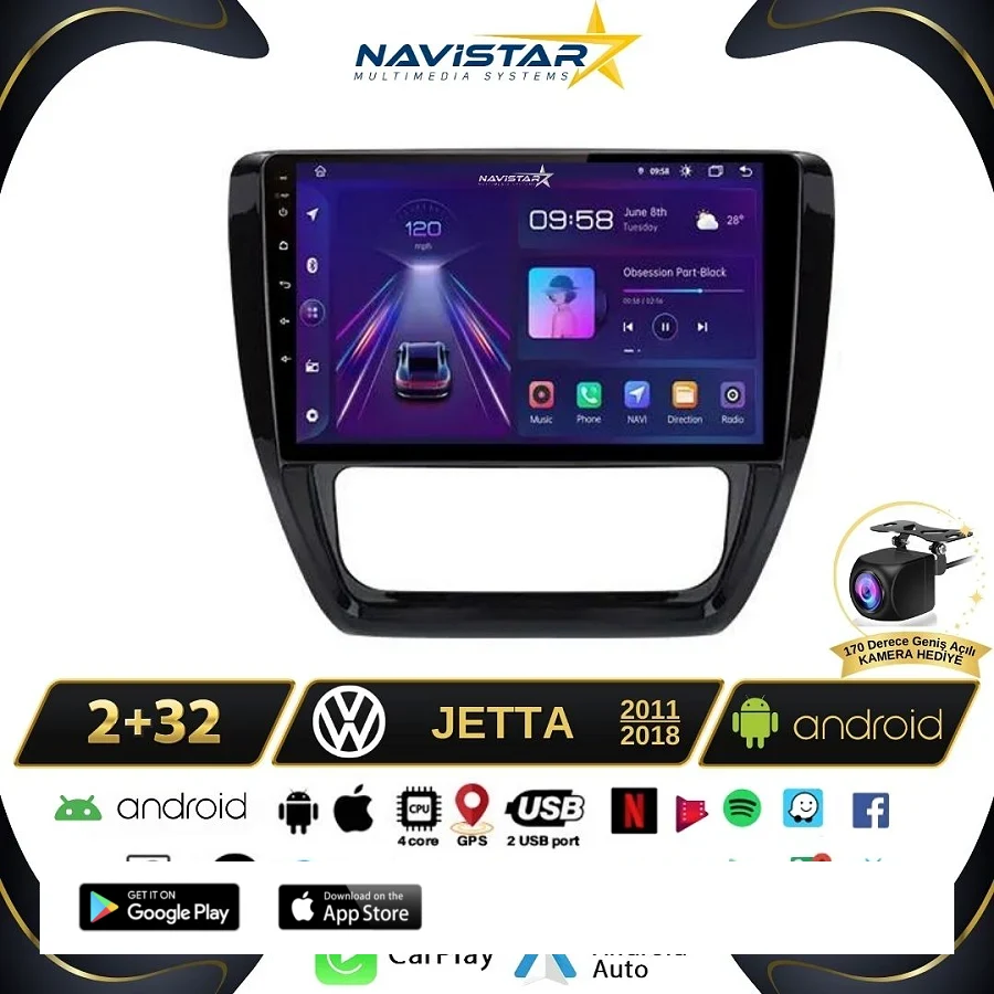 Volkswagen Jetta 2+64GB Android 13 Kablosuz Carplay 2011-2018 Navigasyon Multimedya Sistemi