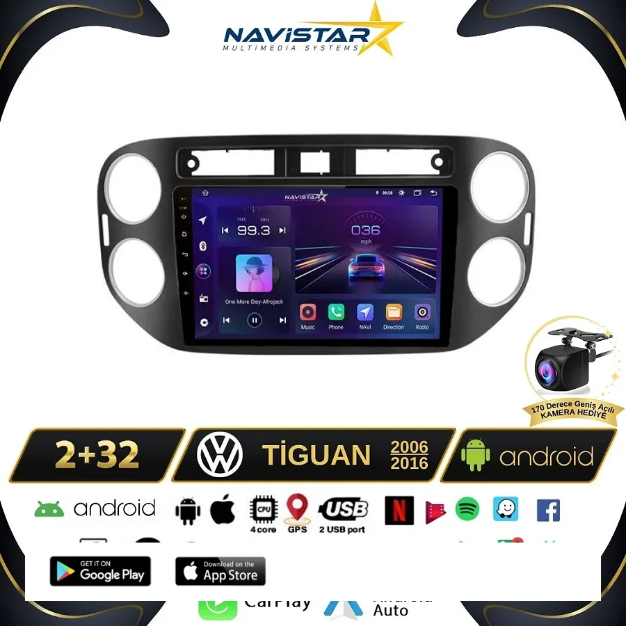Volkswagen Tiguan 2+64GB Android 13 Kablosuz Carplay 2006-2016 Navigasyon Multimedya Sistemi