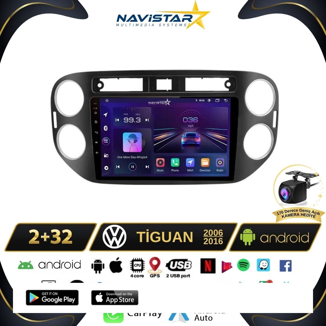 Volkswagen Tiguan 2+64GB Android 13 Kablosuz Carplay 2006-2016 Navigasyon Multimedya Sistemi