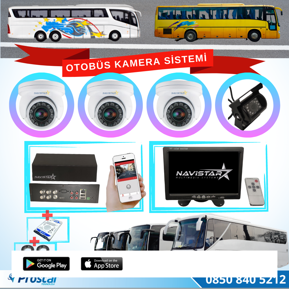 Otobüsler Için Kayıtlı 4 Kameralı 320 Gb Harddiskli Kamera Seti