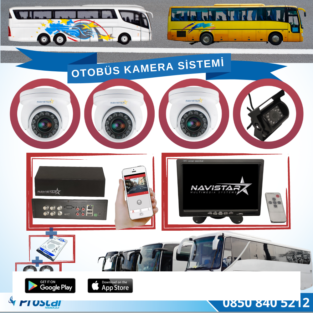 Otobüsler Için Kayıtlı 4 Kameralı 1 Tb Harddiskli Kamera Seti