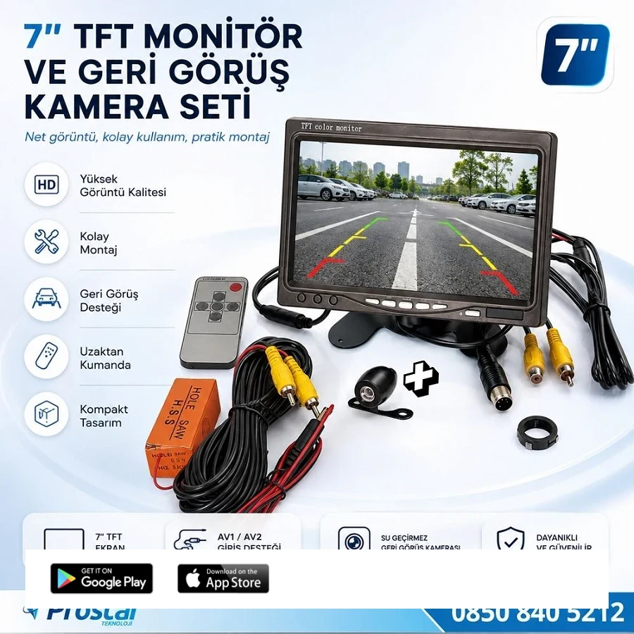 Araç Monitörü 7 Inç Lcd Tft Ekran + 1 Adet Geri Görüş Kamerası Hediye Kelebek Ve Tampon Uyumlu