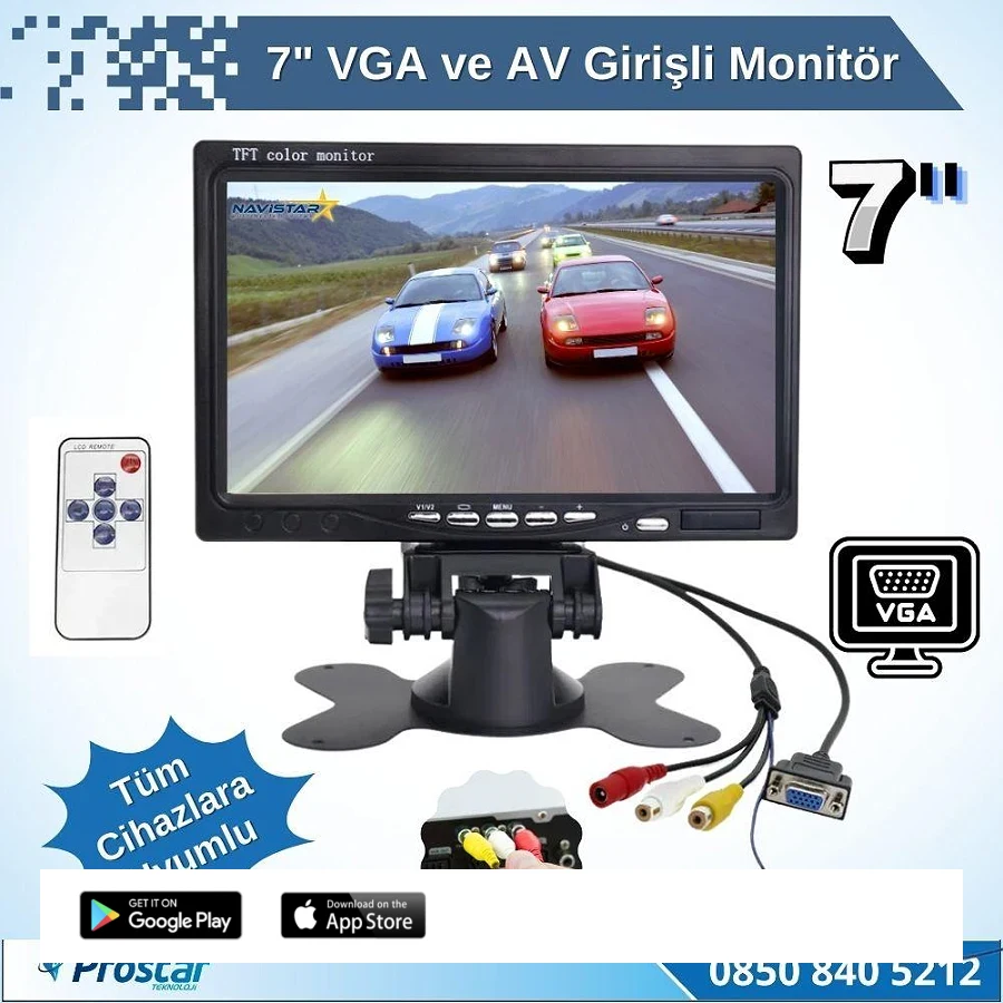 7" Vga Ve Av Girişli Araç Monitörü