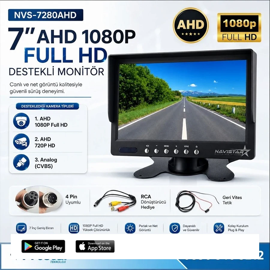 7" Ahd 1080P Full Hd Iki Kamera Girişli Monitör