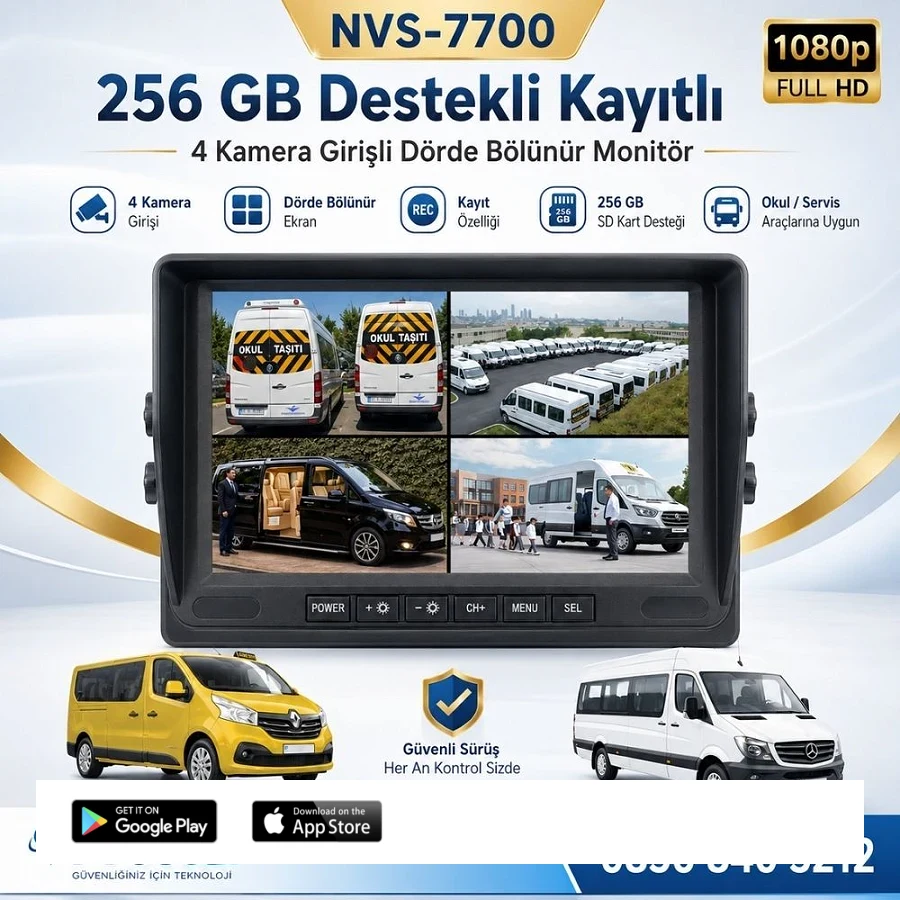 Tüm Araçlara Uyumlu 7 Inç Dörde Bölünebilir Kayıtlı 256 Gb Destekli Monitör