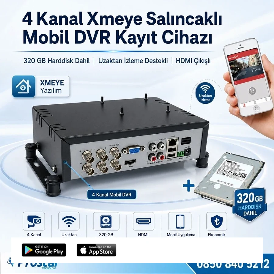 4 Kanal Mobil Dvr Kayıt Cihazı 320 Gb Harddisk Dahil Uzaktan İzleme Destekli Hdmi