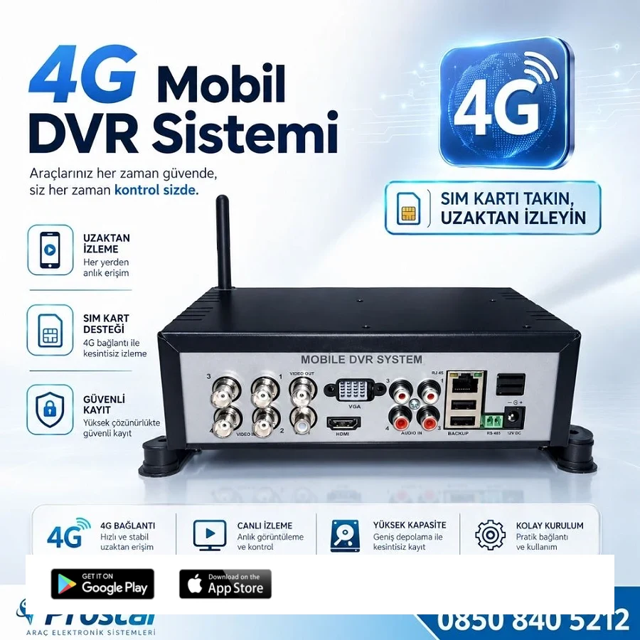 4 Kanal Uzaktan izlemeli 4G Modül Dahil Sim Kart Tak Kullan Xmeye 5 MP Araç Kayıt Cihazı