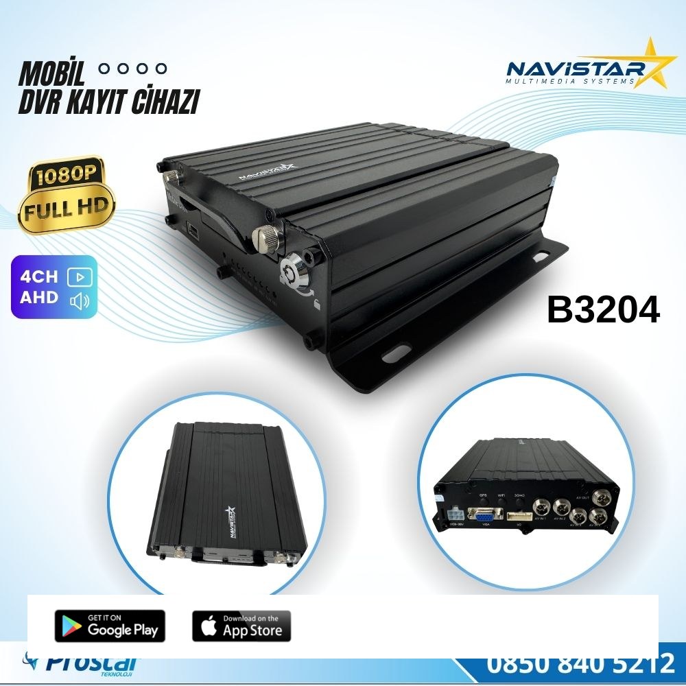 4 Kanal AHD 1080P Harddisk ve Sd kart Destekli Profesyonel Mobil DVR Kayıt Cihazı
