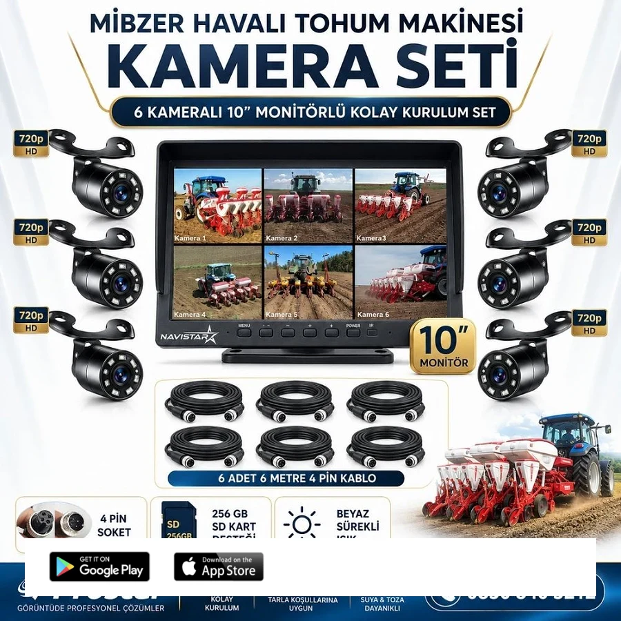 Mibzer için 6 Kameralı 10 Inç Monitör Altıya Bölen Kayıtlı 256 Gb Sd Kart Destekli